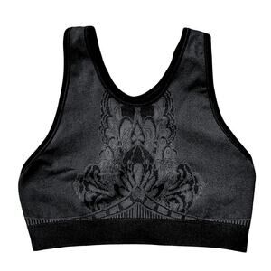 NUX Women's Elizabeth Floral Seamless Racerback Sports Bra Gray Black Small NWT